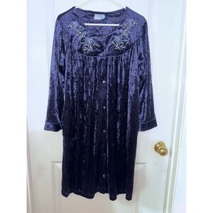 Vintage Nightgown Moon Beams Haband Size Medium Soft Blue 80s Faux Velvet